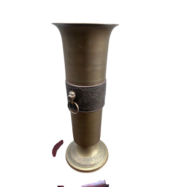 Mid 20th Century Chinese Brass Vase or Umbrella Holder For Sale - Image 4 of 16