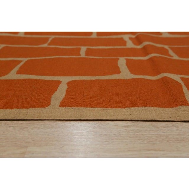 Contemporary 6x8 Yellow Flat Weave Wool Brickwork Motif Geometric Modern Carpet Rug For Sale - Image 3 of 7