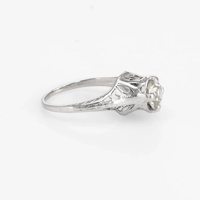 Art Deco Antique Deco 1 Carat Diamond Engagement Ring 14 Karat Gold Filigree Fine Vintage size 5.75 For Sale - Image 3 of 6