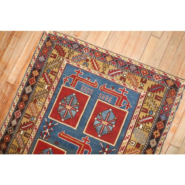 19th Century Zabihi Collection Blue Karaghashli Caucasian Rug - 3' x 5' For Sale - Image 9 of 12