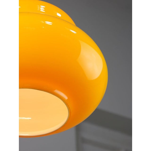 Yellow Mid-Century Italian Yellow Glass and Brass Pendant Lamp For Sale - Image 8 of 18