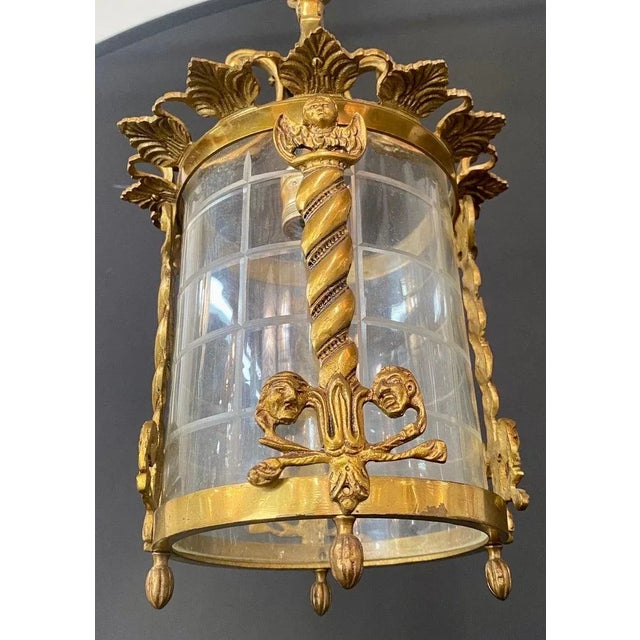 Gold Spanish Neoclassical Revival Style Figural Gilt Iron Lantern or Pendant For Sale - Image 8 of 10