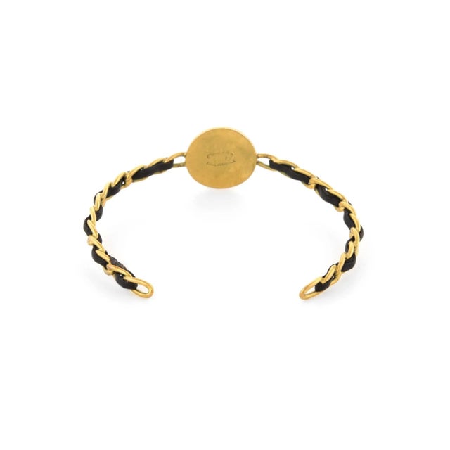 1990s Vintage Chanel Coco Coin Cuff c1995 Chain Link Leather