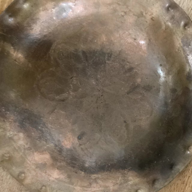 Metal Late 19th Century Antique Highly Crafted and Detailed Moroccan Cooper Plate For Sale - Image 7 of 13