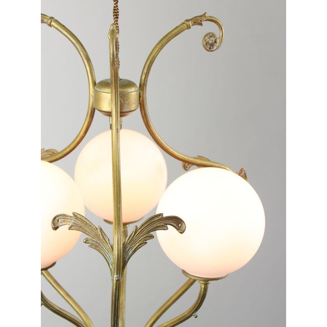Antique Italian Brass and Opaline Chandelier For Sale - Image 9 of 17