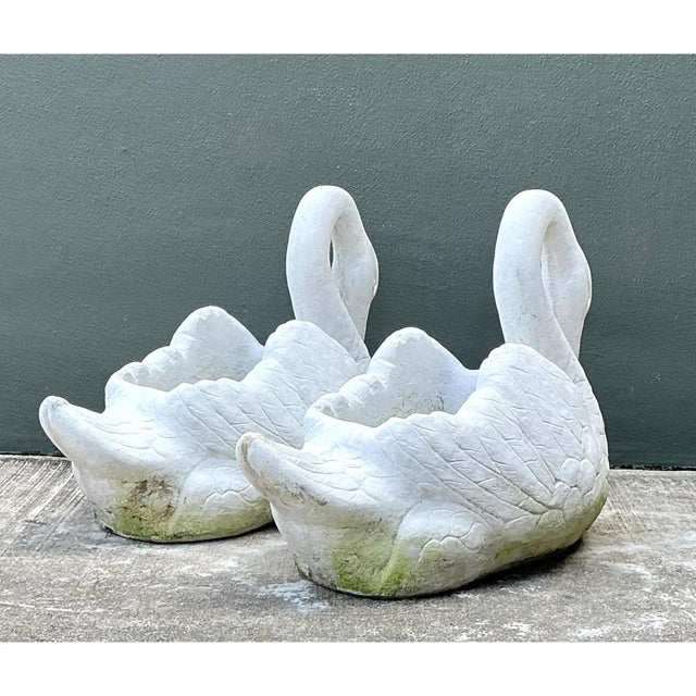 Vintage Cast Concrete Swan Planters - Pair For Sale - Image 9 of 12