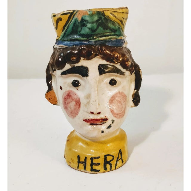 Hand-painted Italian pottery double face vase of Greek god Zeus and on the other side Hera. Marked Italy on the bottom....