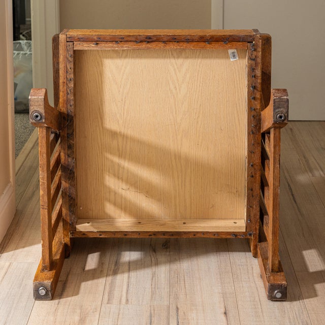Brown Antique Arts & Crafts Mission Quarter-Sawn Oak High-Back Lounge Chair For Sale - Image 8 of 16