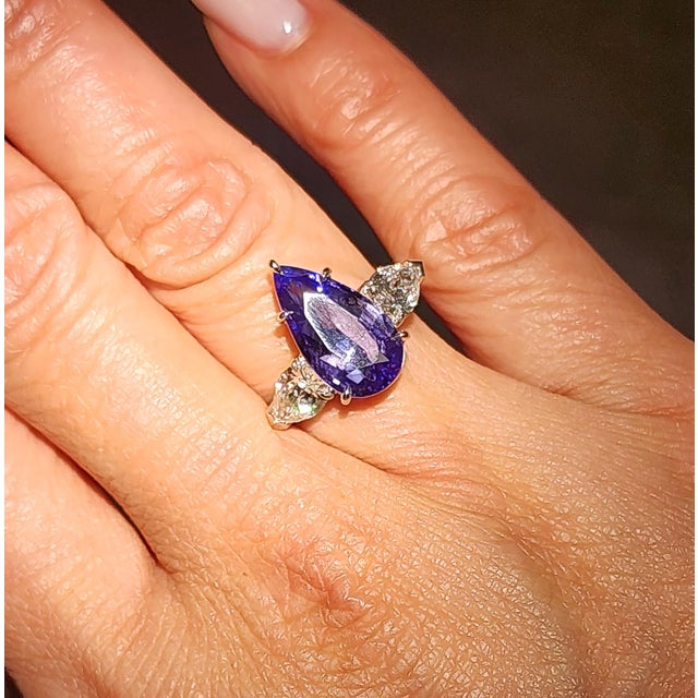 5.09 Ct Gia Certified Nh Color Change Sapphire & Diamond Ring Size 6.5 For Sale - Image 4 of 14