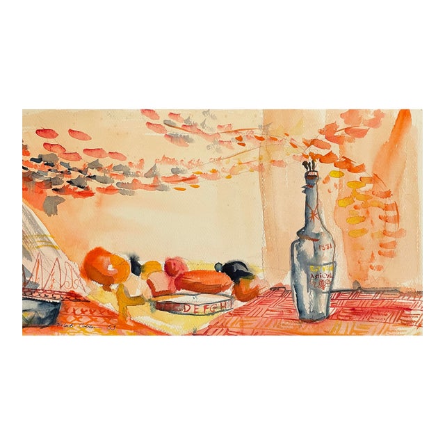 1953 Robert Colborne Fruit and Wine Bottle Still Life Painting For Sale