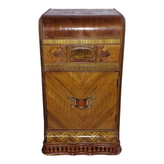 Antique Waterfall Art Deco Center Emblem Nightstand For Sale