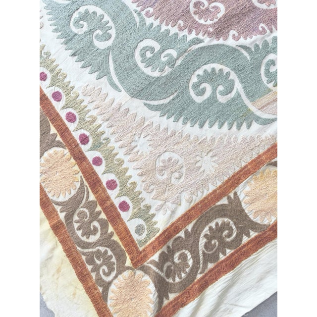 Suzani Tribal Textile - Decorative Vintage Embroidery, 4'2'' X 4'11'' For Sale In New York - Image 6 of 9