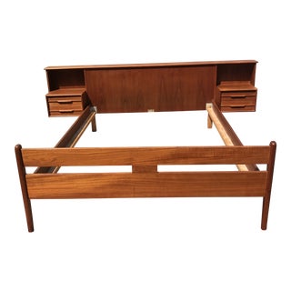1960s Danish Modern Teakwood Floating Nightstand Double Bedframe For Sale