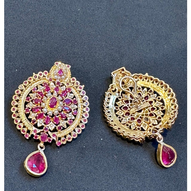 22 Karat Gold Ruby & Natural Pearl Yellow Gold Circle Stud Earring, Hanging Ruby For Sale In New York - Image 6 of 18