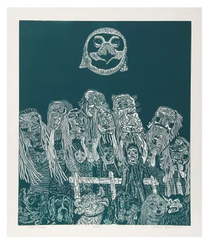 Manuel Izqueirdo Night Festival (Green) Woodcut