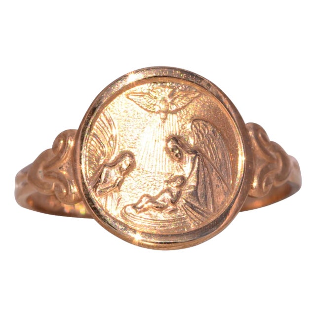 The Protector: Guardian Angel Protect Us Ring in Yellow Gold For Sale
