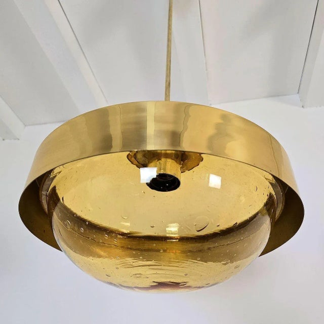 Amber Pair of Mid Century Modern Glass Pendant Lights 1970s For Sale - Image 8 of 14