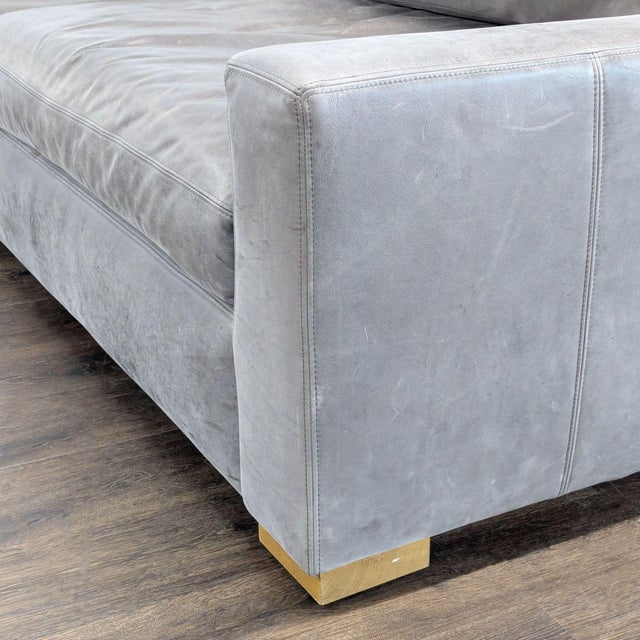 Restoration Hardware Maxwell 3-Seat Modern Gray Leather Sofa For Sale In San Francisco - Image 6 of 8