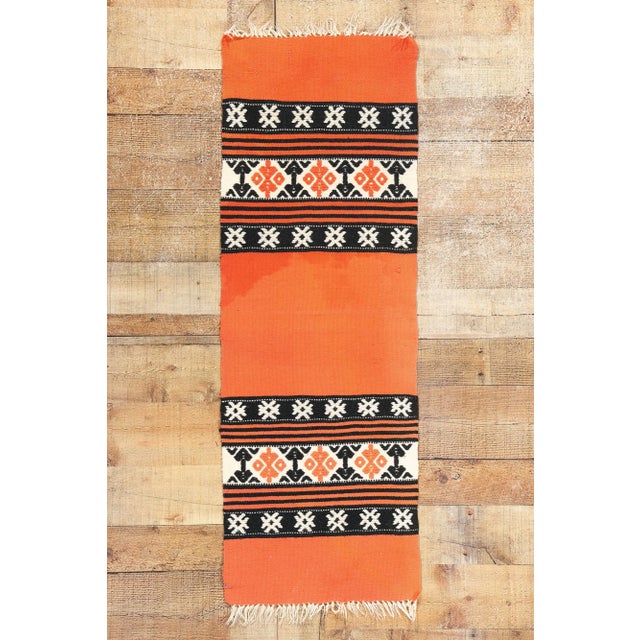 Vintage Orange-Vermillion Cretan Greek Kilim Rug - 01'05 X 04'01 For Sale - Image 9 of 9