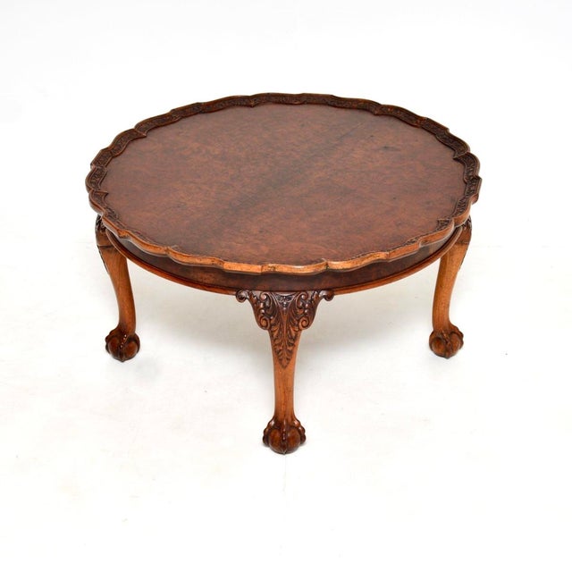 Wood Antique Burr Walnut Pie Crust Coffee Table, 1920s For Sale - Image 7 of 7