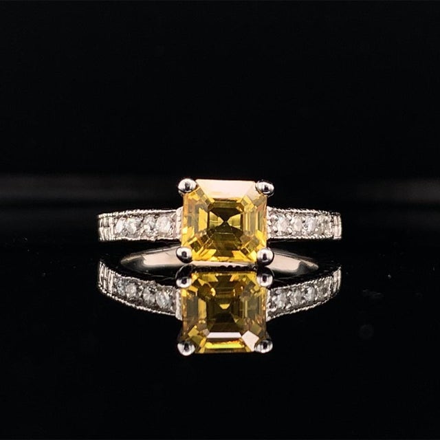Diamond Yellow Sapphire Ring 14k Gold 1.66 Tcw Women Certified, Size 6.5 For Sale In New York - Image 6 of 11