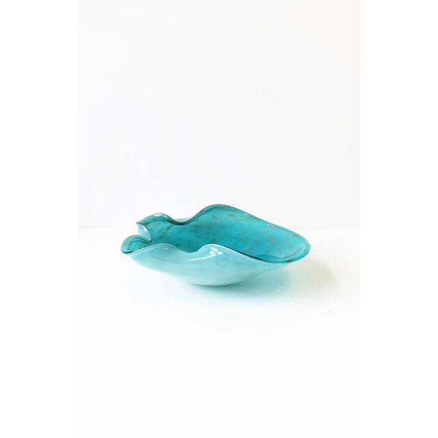 Italian Murano Art Glass Bowl in Turquoise Blue For Sale In New York - Image 6 of 12