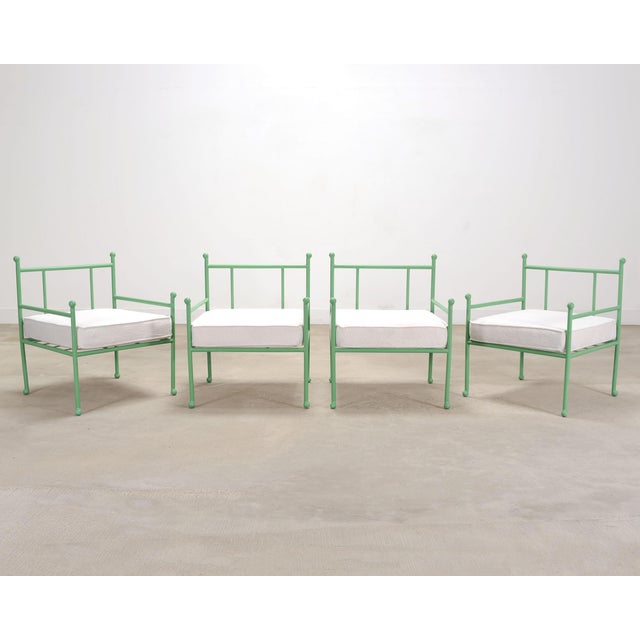 Neoclassical Set of Four French Mid-Century Iron Garden Lounge Dining Armchairs For Sale - Image 3 of 18
