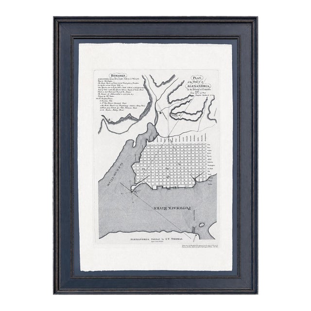 1940s Alexandria, Virginia Town Plan & Potomac River, Framed For Sale