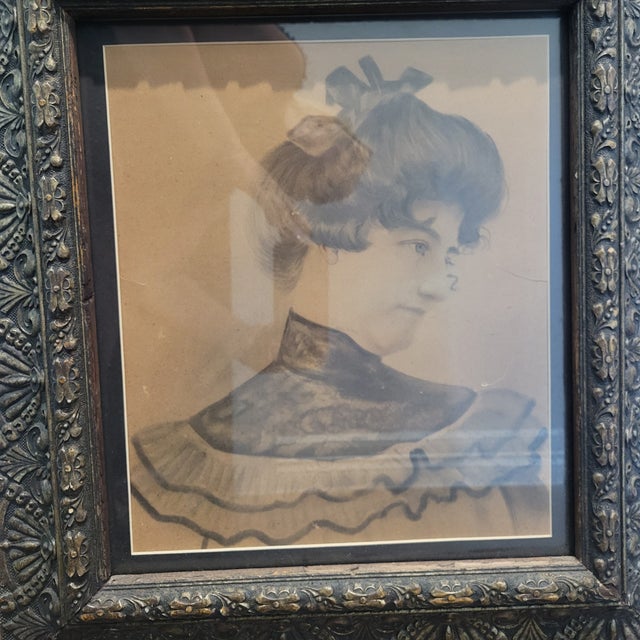 Antique Portrait of a Women Muted Pallet in Ornate Frame & Matted For Sale - Image 11 of 18