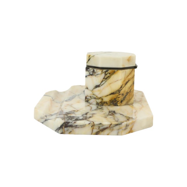 Art Deco Desk Inkstand with Inkwell and Pen Holder in Marble For Sale - Image 5 of 9