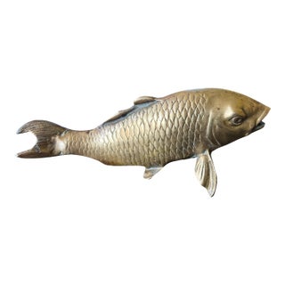 Vintage Solid Brass Koi Fish Sculpture – 10” Long For Sale
