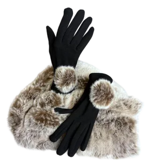Evelyne Prélonge Faux Fur Stole & Gloves Set – Chestnut Taupe French Luxury Accessories