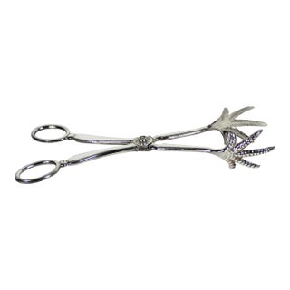 Vintage Silver Bird Claw Sugar or Ice Serving Tongs Bar Cart Styling For Sale