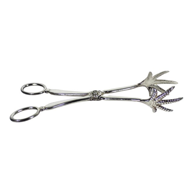 Vintage Silver Bird Claw Sugar or Ice Serving Tongs Bar Cart Styling For Sale