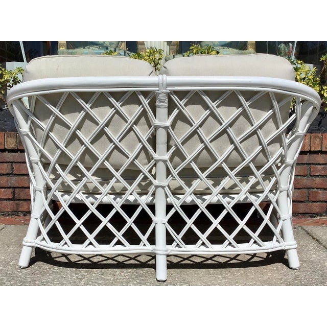 Ficks Reed Loveseat in White Lacquer and New Todd Hase Upholstery For Sale In Los Angeles - Image 6 of 9