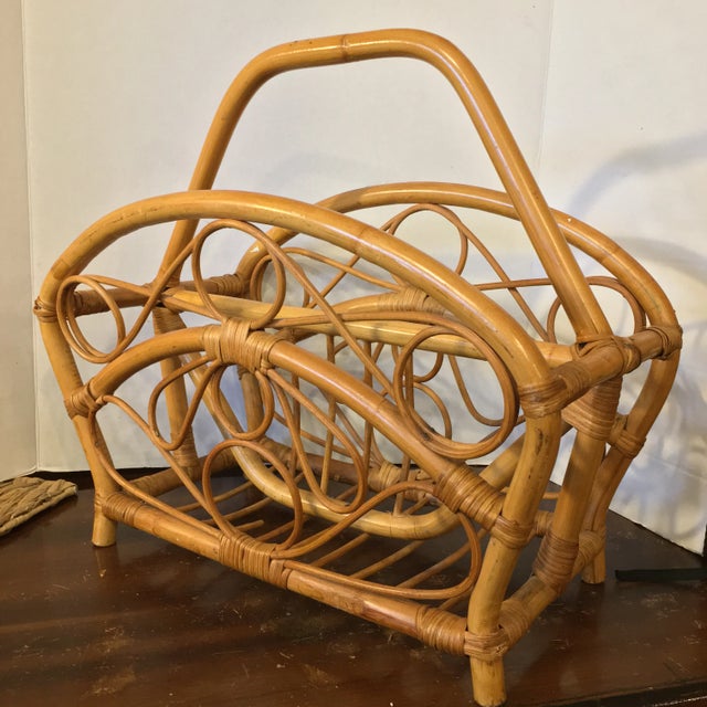 1960s Small Mid Century Rattan Magazine Rack For Sale - Image 12 of 12