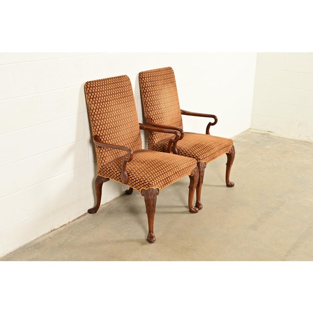 Baker Furniture Company Baker Furniture Stately Homes Georgian Carved Mahogany Open Arm Library Chairs, Pair For Sale - Image 4 of 13