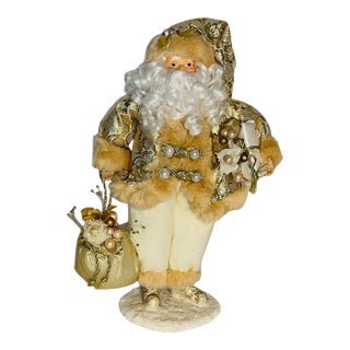 Vintage Santa Claus Figure in Gold Brocade With Gifts For Sale