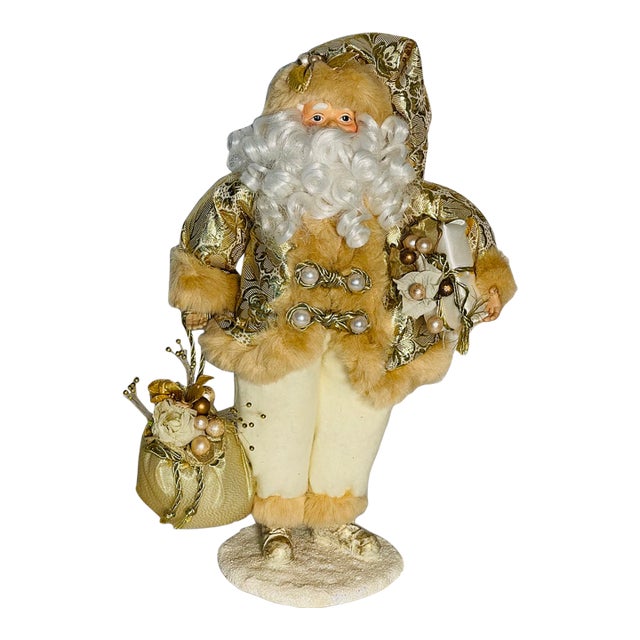 Vintage Santa Claus Figure in Gold Brocade With Gifts For Sale