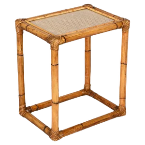Mid-Century Italian Bamboo and Wicker Side Table, 1970s