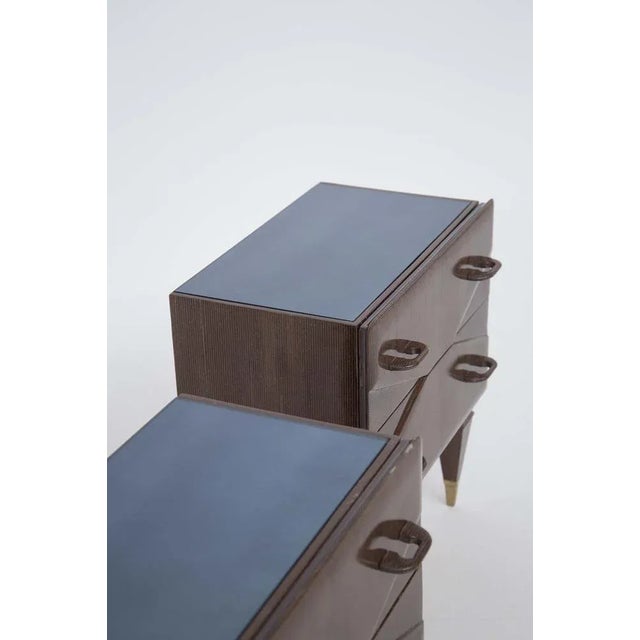 Wood Mid-Century Italian Nightstands in Wood and Blue Glass, Set of 2 For Sale - Image 7 of 9