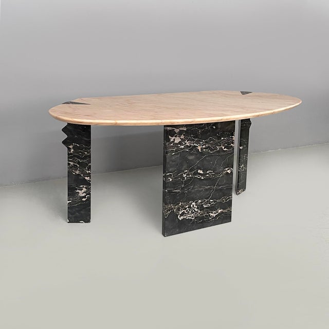 Italian modern wall console or desk in black Marquina and pink Portogallo marble, 1980s Wall-mounted console table or desk...
