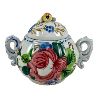 Italian Renaissance Revival Faïence Nove Rose Floral Sugar Bowl For Sale