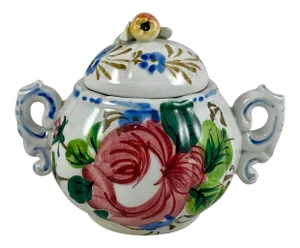 Italian Renaissance Revival Faïence Nove Rose Floral Sugar Bowl