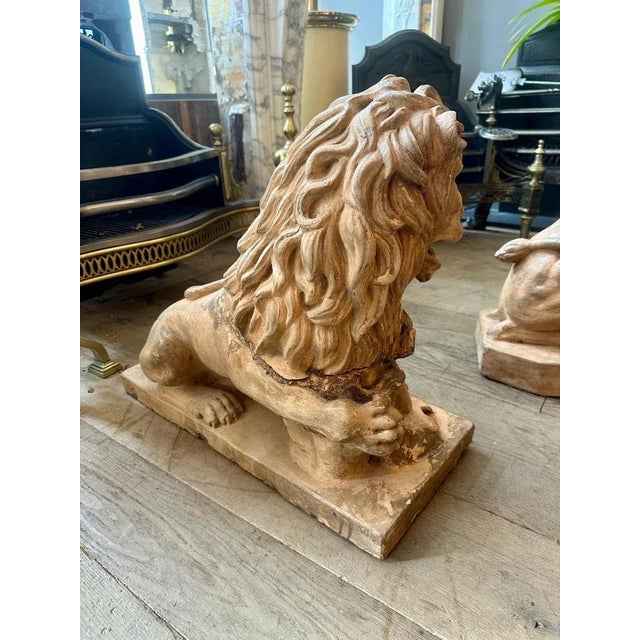 Ceramic Antique Terracotta Lion Sculptures, 1880s, Set of 2 For Sale - Image 7 of 18