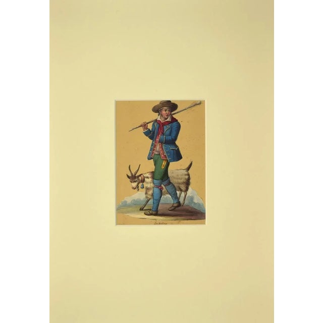 Costume di contadino is an original Watercolour drawing on ivory colored stuck on paper, 1620 c.a. Not signed. This...