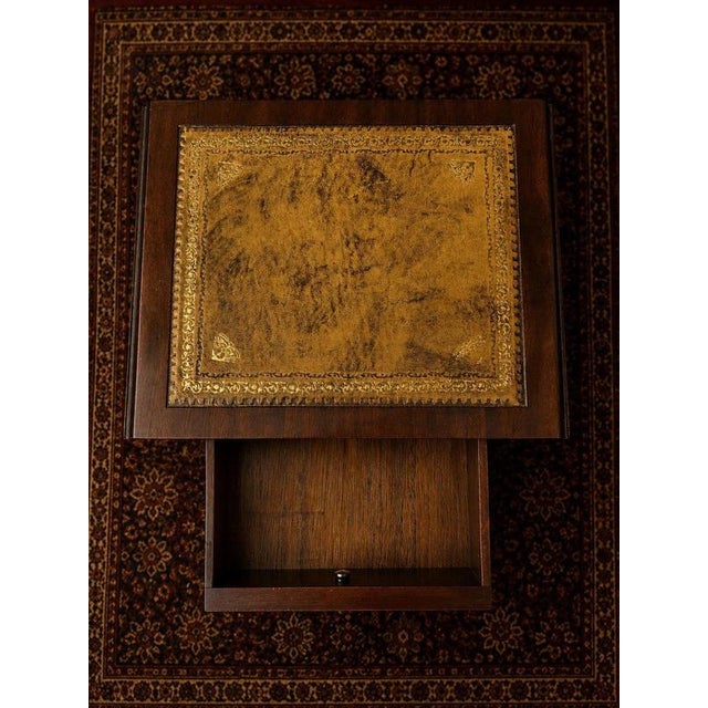Gold Regency Mahogany Drop-Leaf Side Table with Gilt Leather Top For Sale - Image 8 of 9