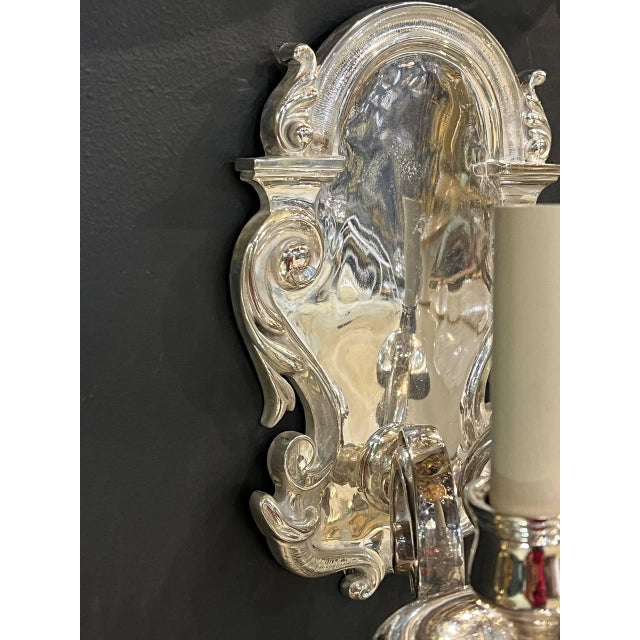 1900 - 1909 1900 Caldwell Silver Plated Sconces With Two Lights - a Pair For Sale - Image 5 of 9