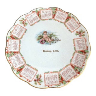 1910 Christmas Winter Connecticut Calendar Plate For Sale