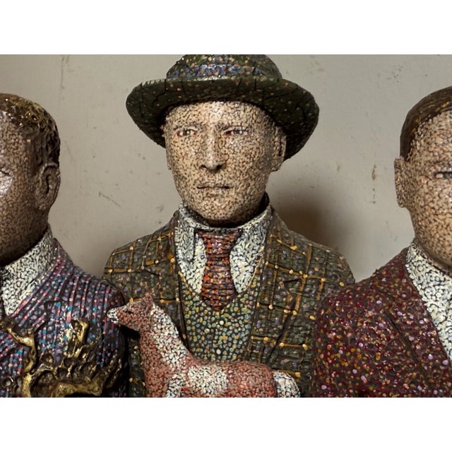 Original Richard Cleaver Wood Ceramic Oil Paint Men With Horse Sculpture Statue For Sale - Image 9 of 18